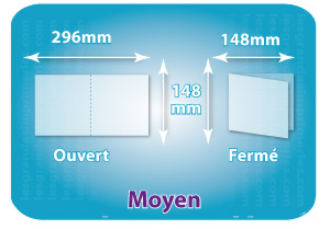 Dépliants / Plaquettes ouvert 296x148mm - fermé 148x148mm carré plié 1 pli type de pliage Dépliants / Plaquettes ouvert 296x148mm - fermé 148x148mm carré plié 1 pli type de pliage