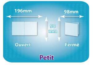 Dépliants / Plaquettes ouvert 196x98mm - fermé 98x98mm carré plié 1 pli type de pliage Dépliants / Plaquettes ouvert 196x98mm - fermé 98x98mm carré plié 1 pli type de pliage